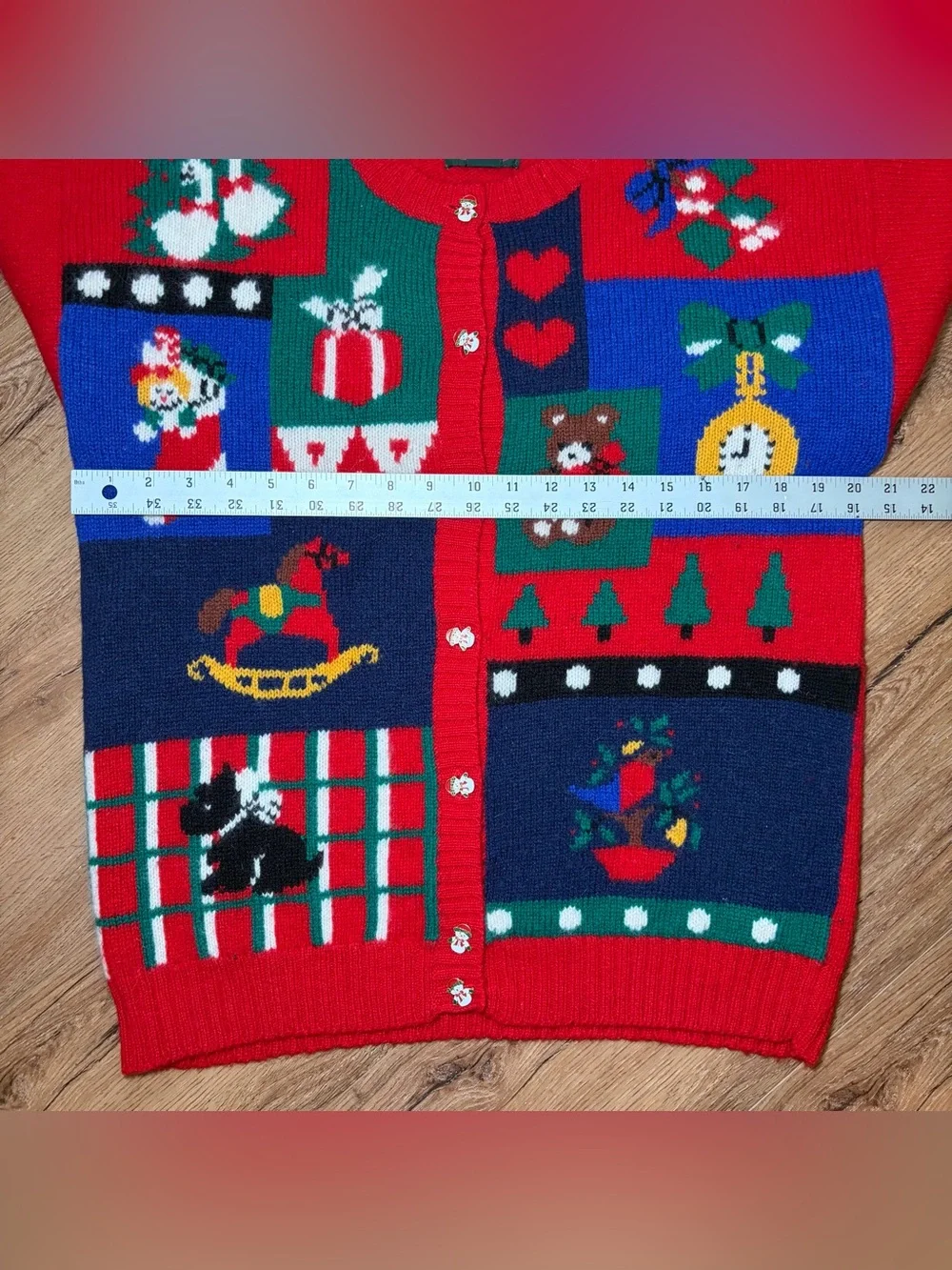 Vintage Charter Club 97% Wool Cardigan Christmas Sweater Women SMALL Red